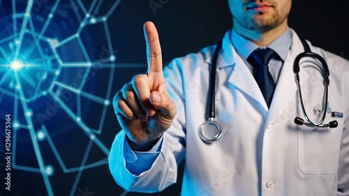 Professional Male Doctor in White Coat with Stethoscope and Technology
