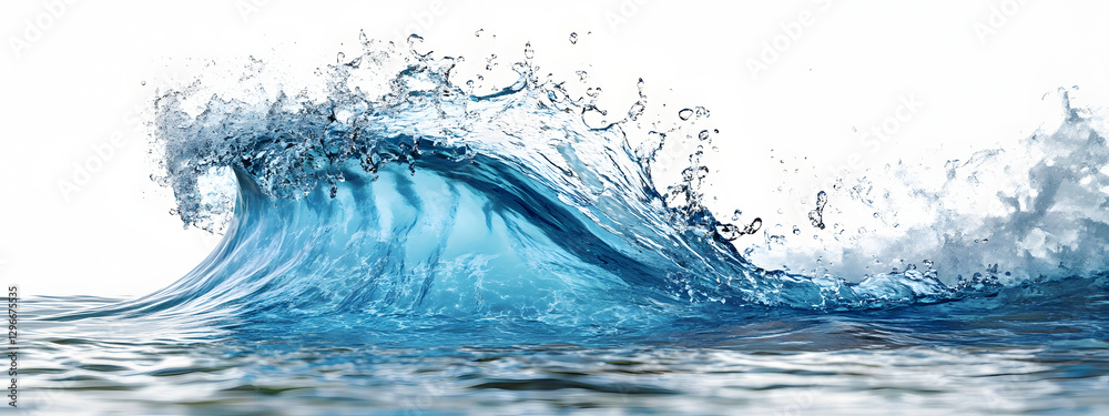 Obraz premium A giant wave made of blue water, against a white background 