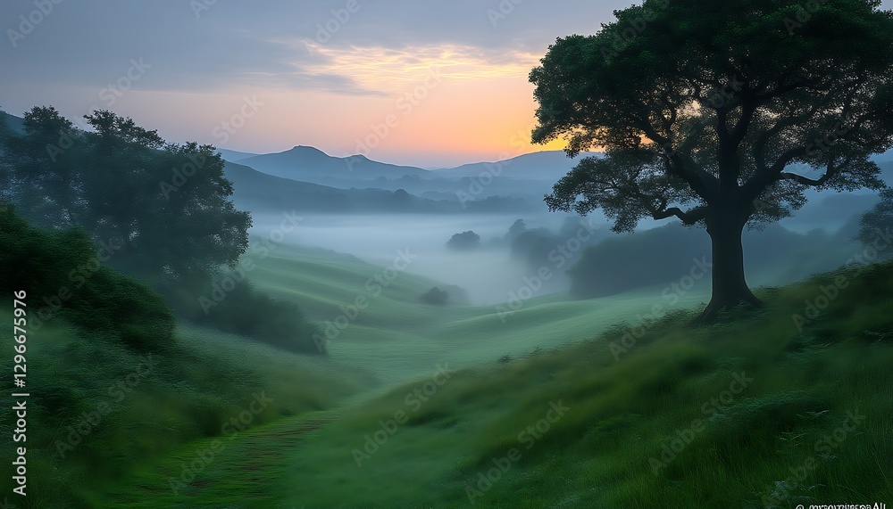 Obraz premium Misty valley sunrise landscape