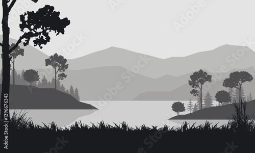 Natural landscape of mountains, lakes and trees
