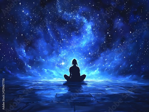 Woman Meditates Under Starry Night Sky