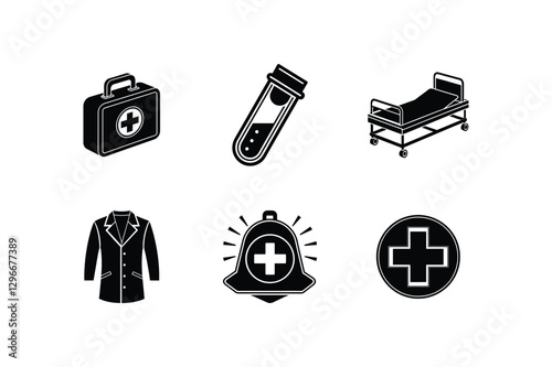 Medical Accessories Icon Set Silhouette Vector Art | Healthcare & Medical Equipment Design