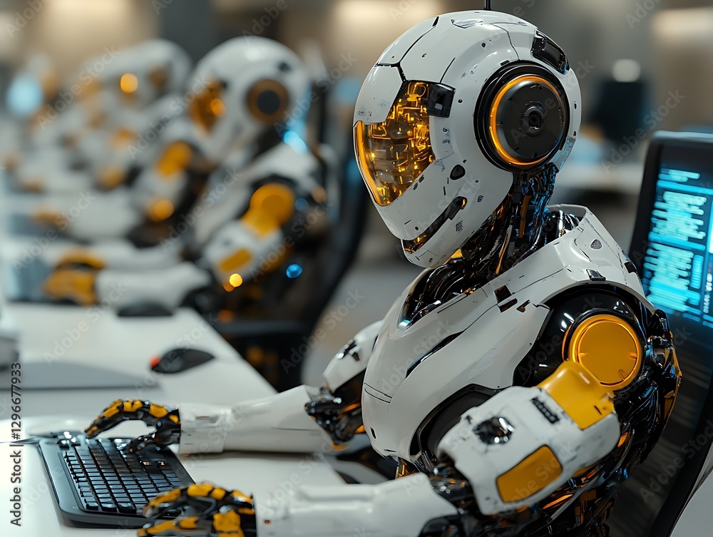 Robots working in futuristic office Robots working in futuristic office