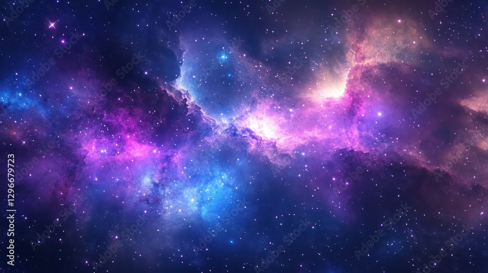 Naklejka premium Colorful nebulae in deep space, abstract cosmic landscape