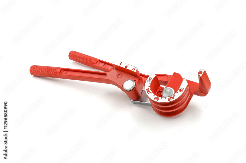 Orange bender on white background. For pipes. Manual  pipe bender are designed for precision cold bending.