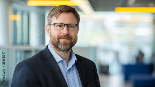 Modern Businessman Utilizing IoT Technology in a High-Tech Workspace photo