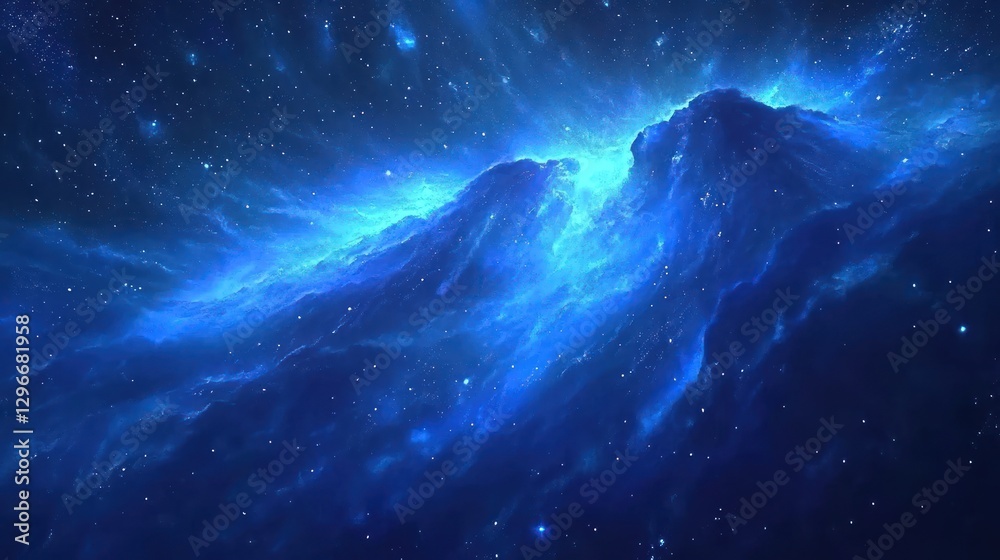 Fototapeta premium Exploring a Stunning Deep Blue Nebula Filled with Stars and Light