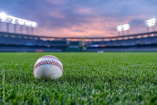 Baseball on the Field at Sunset