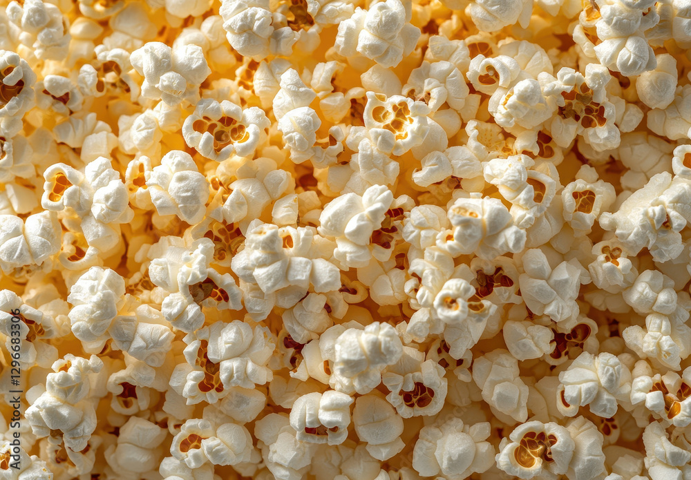 Closeup of Buttery Popcorn Texture, White and Yellow Kernels, Food Background Closeup of Buttery Popcorn Texture, White and Yellow Kernels, Food Background