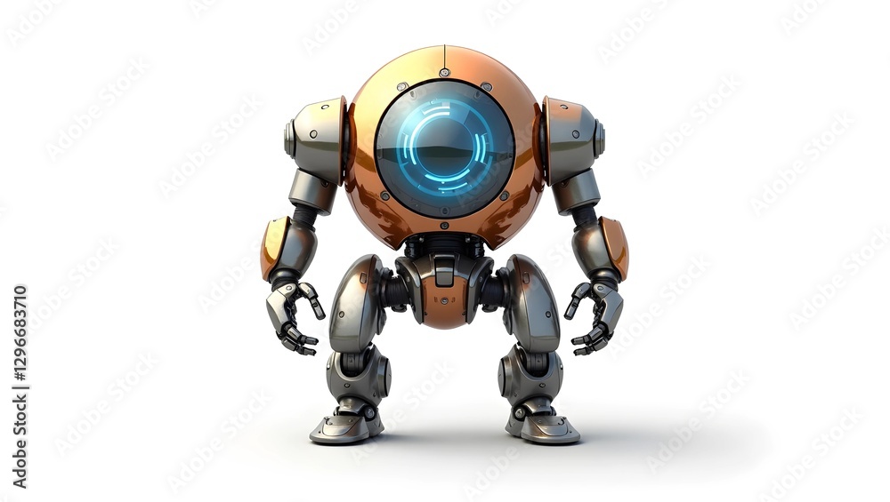 A robot stands confidently against a clean white background, showcasing its sleek design and modern features. A robot stands confidently against a clean white background, showcasing its sleek design and modern features.