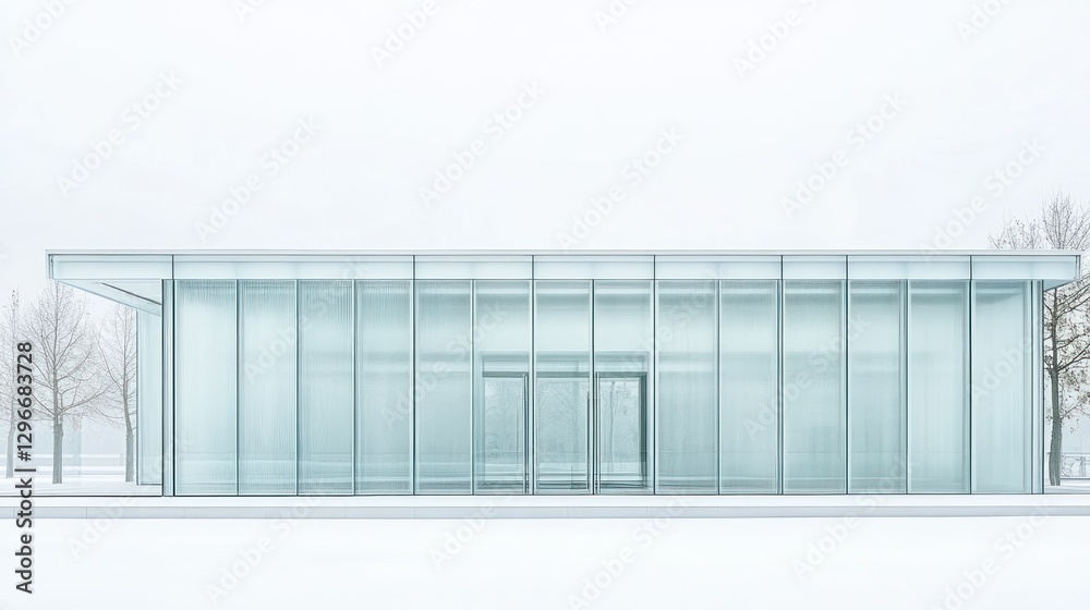 Obraz premium Modern Glass Pavilion in Winter Landscape, Architectural Photography