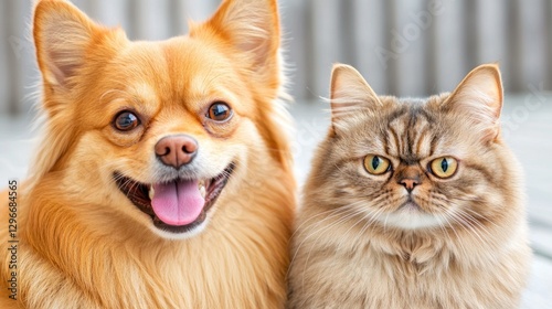 Wallpaper Mural Cheerful Pomeranian And Cat Sitting Together Torontodigital.ca