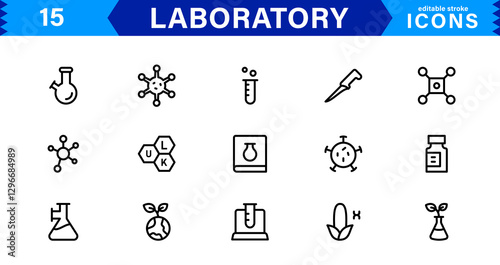 Modern Laboratory Icons. Scalable Illustrations for Scientific Research, Biotechnology, and Clinical Testing
