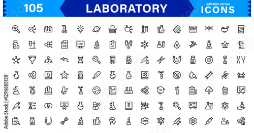 Modern Laboratory Icons. Scalable Illustrations for Scientific Research, Biotechnology, and Clinical Testing