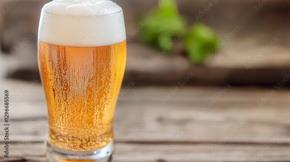 Refreshing beer glass on wooden table drink photography rustic setting close-up view beverage concept Refreshing beer glass on wooden table drink photography rustic setting close-up view beverage concept