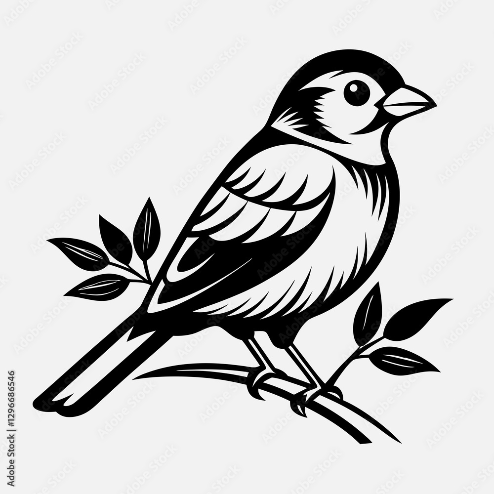 Obraz premium Stylized Black and White Bird Illustration with Large Eye and Simplified Feather Details