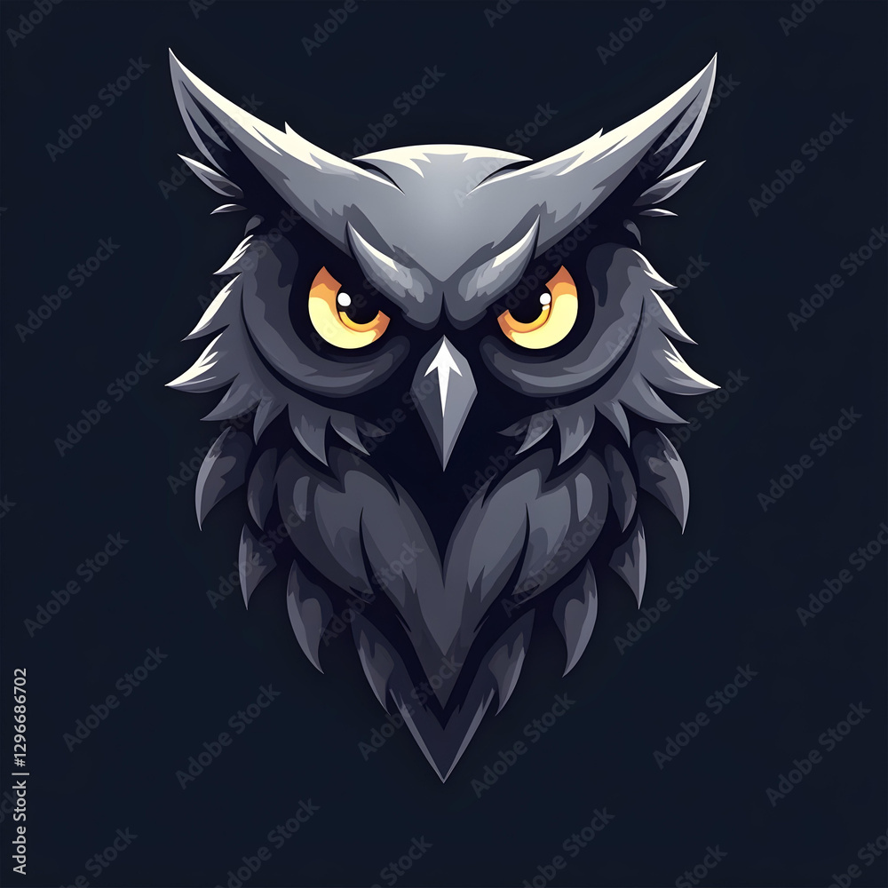 Modern grey owl mascot logo for gaming teams, cyber players, and social networks