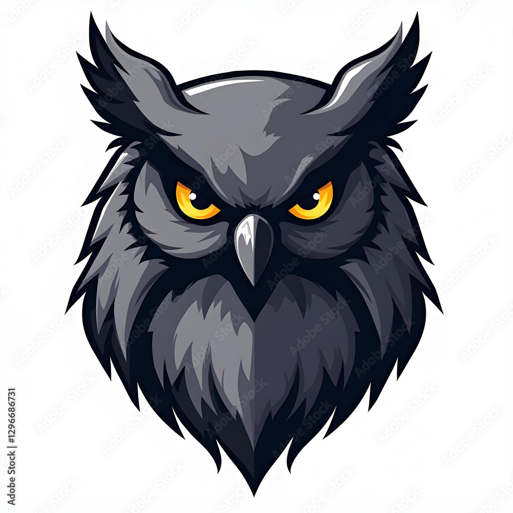 Modern grey owl mascot logo for gaming teams, cyber players, and social networks