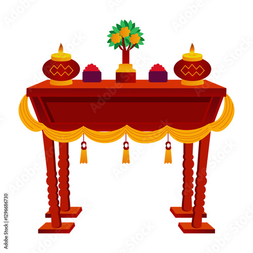 A flat vector illustration of ancestral rites ceremony