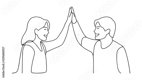 Happy Couple High Five Teamwork Success Partnership Collaboration Celebration Achievement Unity