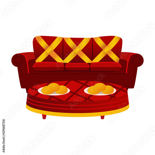 Asian couch and table, flat style illustration
