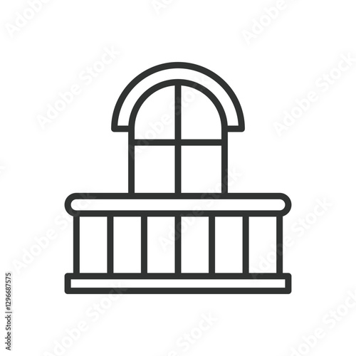 Balcony, icon in line design. Balcony, terrace, railing, apartment, outdoor space, veranda, building on white background vector. Balcony editable stroke icon