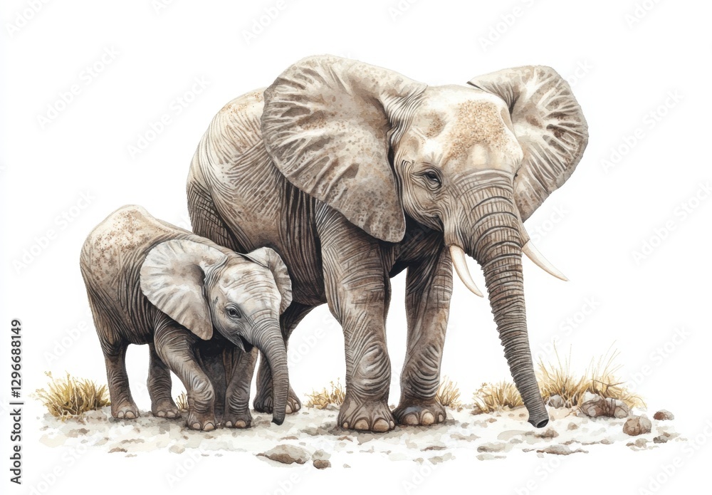 Fototapeta premium Majestic Elephants in Natural Habitat with Tender Bond of Care