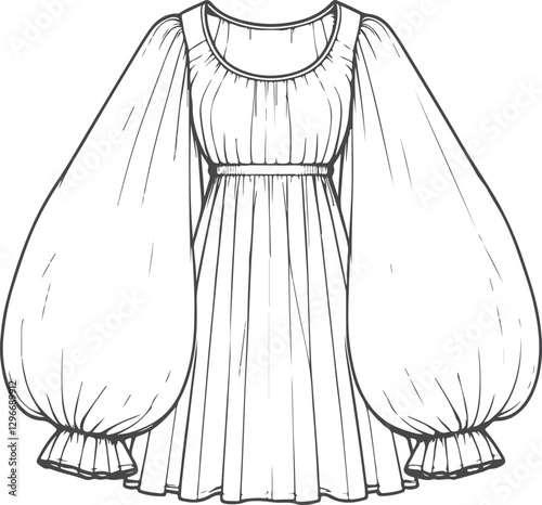 balloon sleeve dress melon long length clothes lady in grey top, shirt, dress dresses, tops, shirts fashion illustration