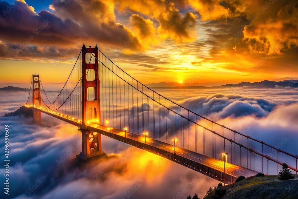 Obraz premium Mystical Golden Gate Bridge to Valhalla: Fantasy Afterlife Stock Photo