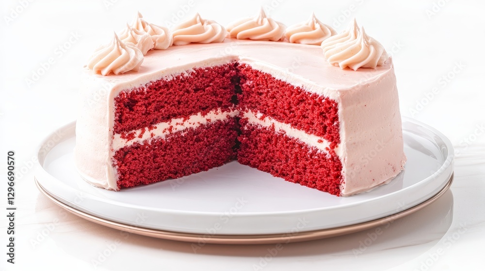 Delicious red velvet cake bakery food photography bright kitchen close-up view sweet treat concept