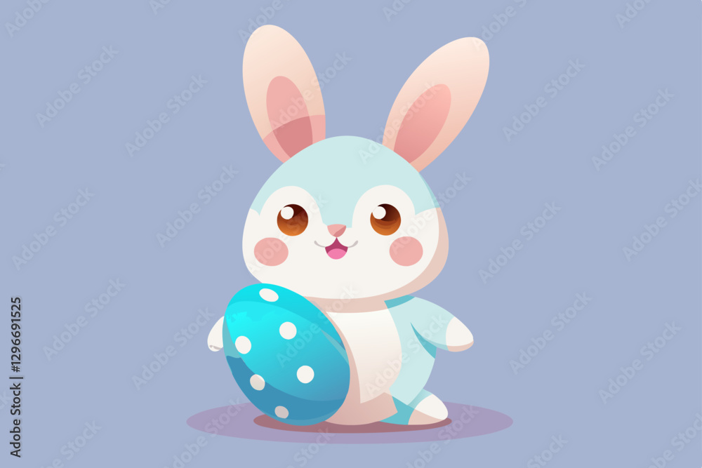 Obraz premium Cute Cartoon Bunny with Easter Egg in Kawaii Style and Pastel Colors