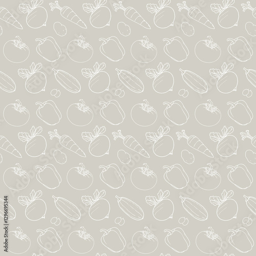 Seamless pattern in vintage graphic style on a vegetable theme on a light pastel background, suitable for websites, for printing on fabric, paper and packaging
