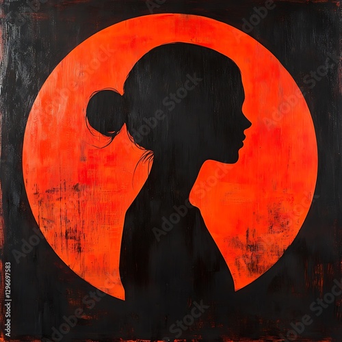 Woman Silhouette Red Circle Painting photo