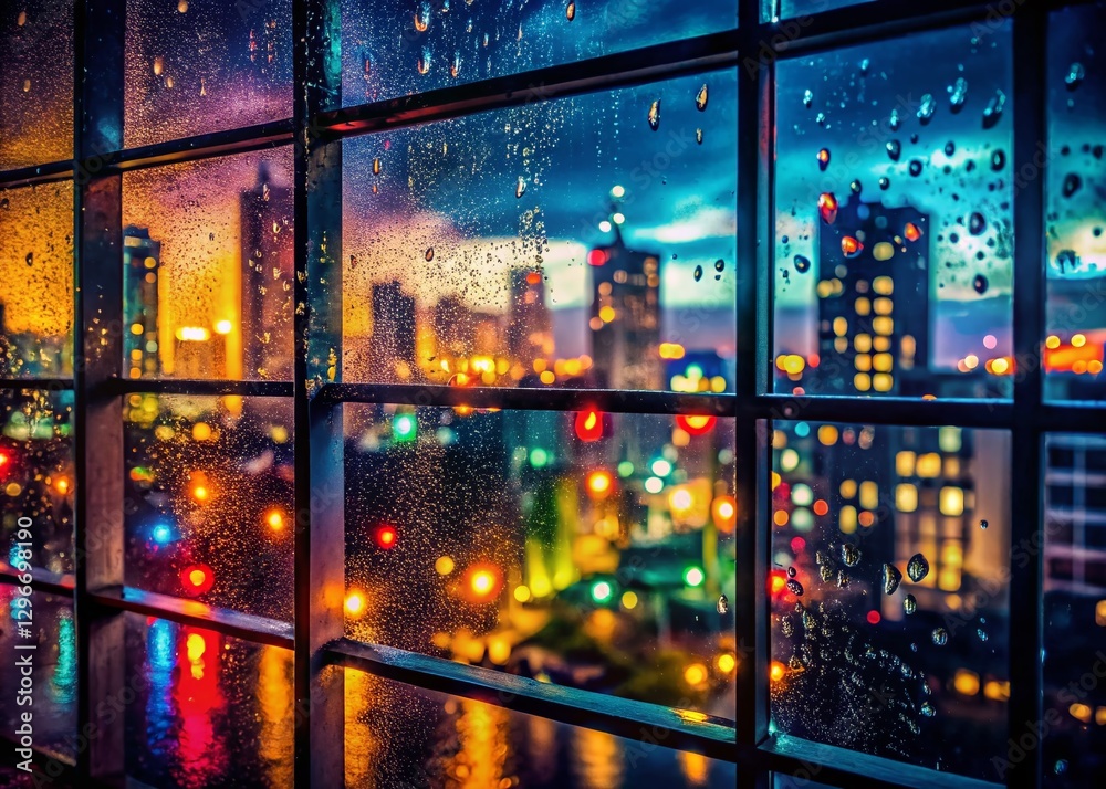 Obraz premium Night Cityscape Glimpsed Through Windows - Urban Exploration Photography