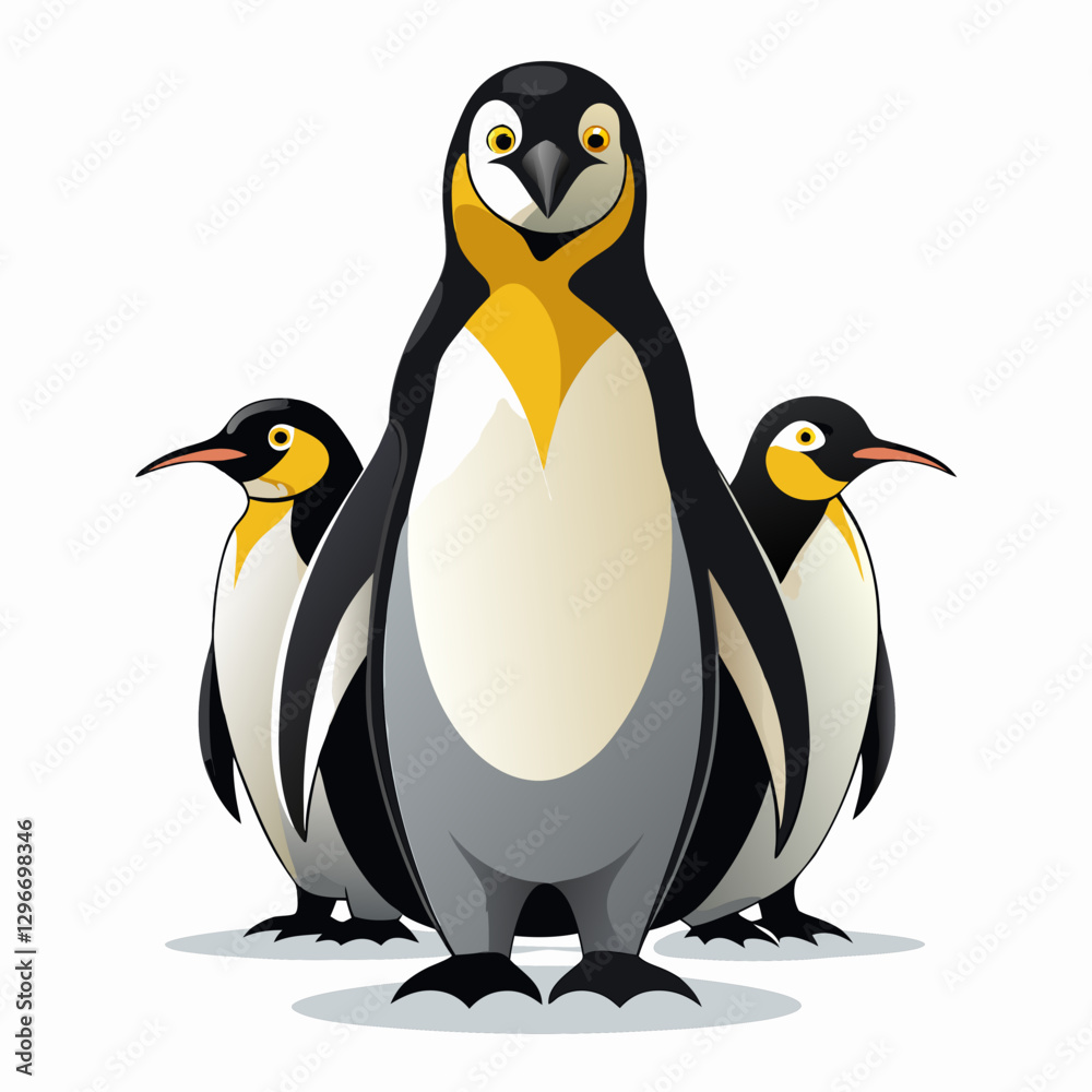 Obraz premium Emperor Penguin Family Portrait – Stylized Baby Penguins in Minimalist Vector Art