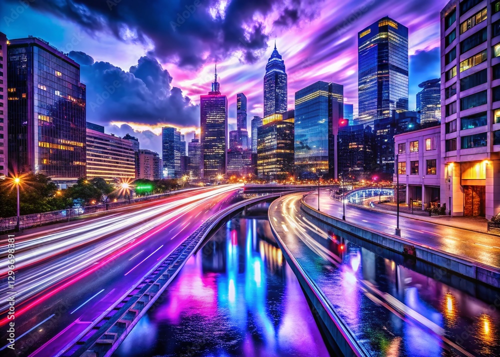 Fototapeta premium Night City Lights, Soir LII - Urban Night Photography Stock Photo