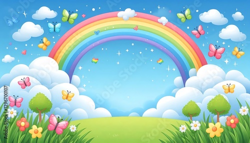 Spring landscape with rainbow