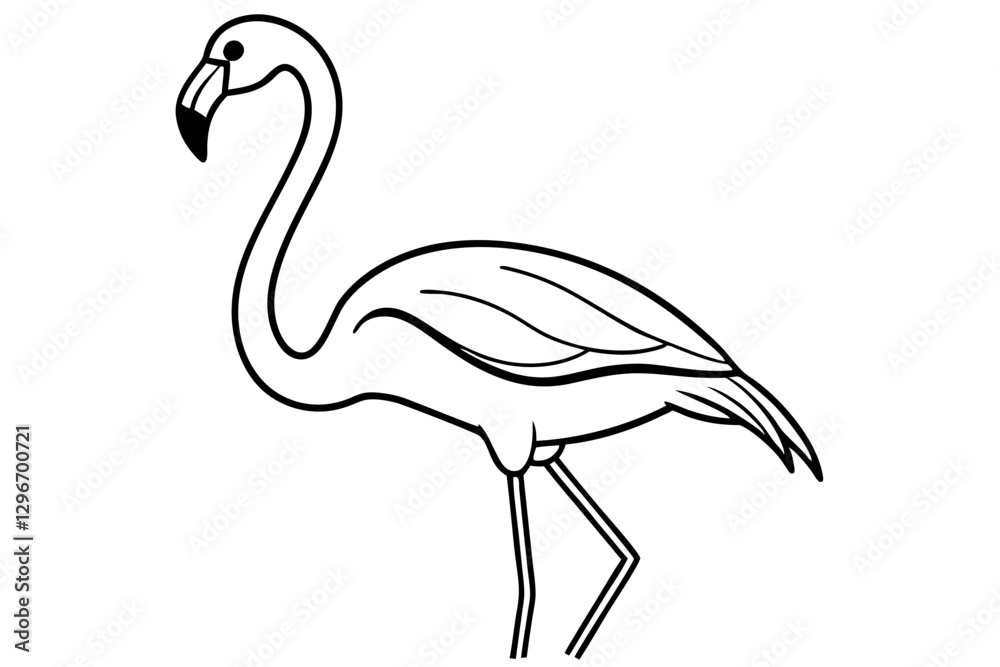 Obraz premium Minimalist Flamingo Illustration – Black and White Line Drawing, Sleek Curved Lines, Stylized Bird Design