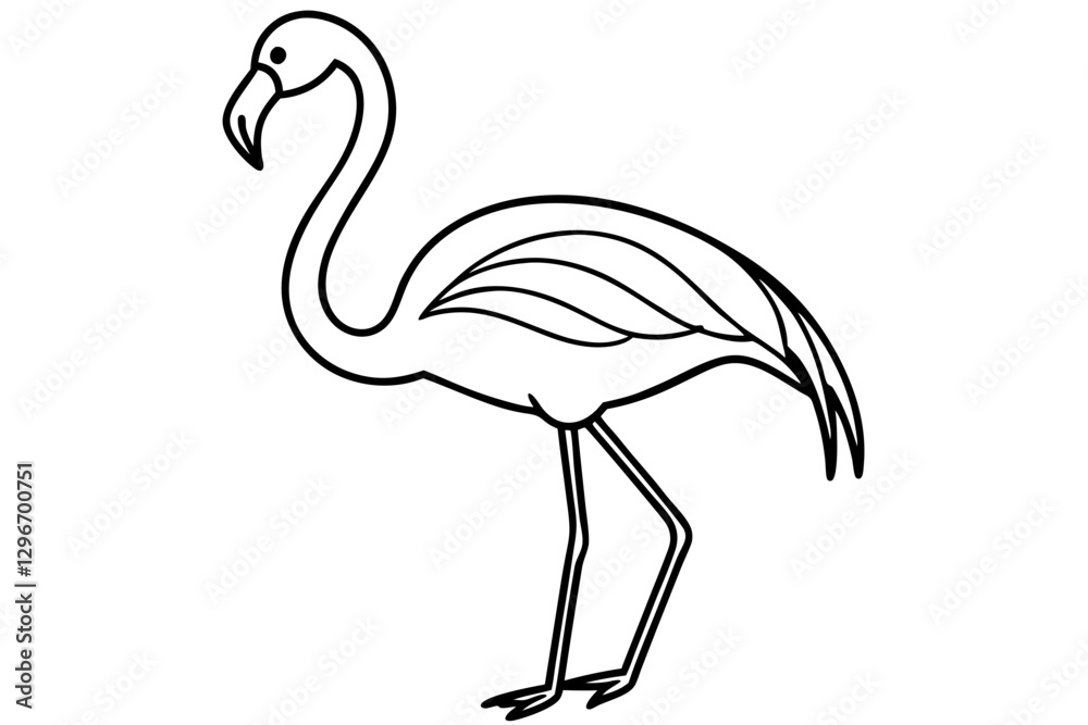 Fototapeta premium Minimalist Flamingo Illustration – Black and White Line Drawing, Sleek Curved Lines, Stylized Bird Design