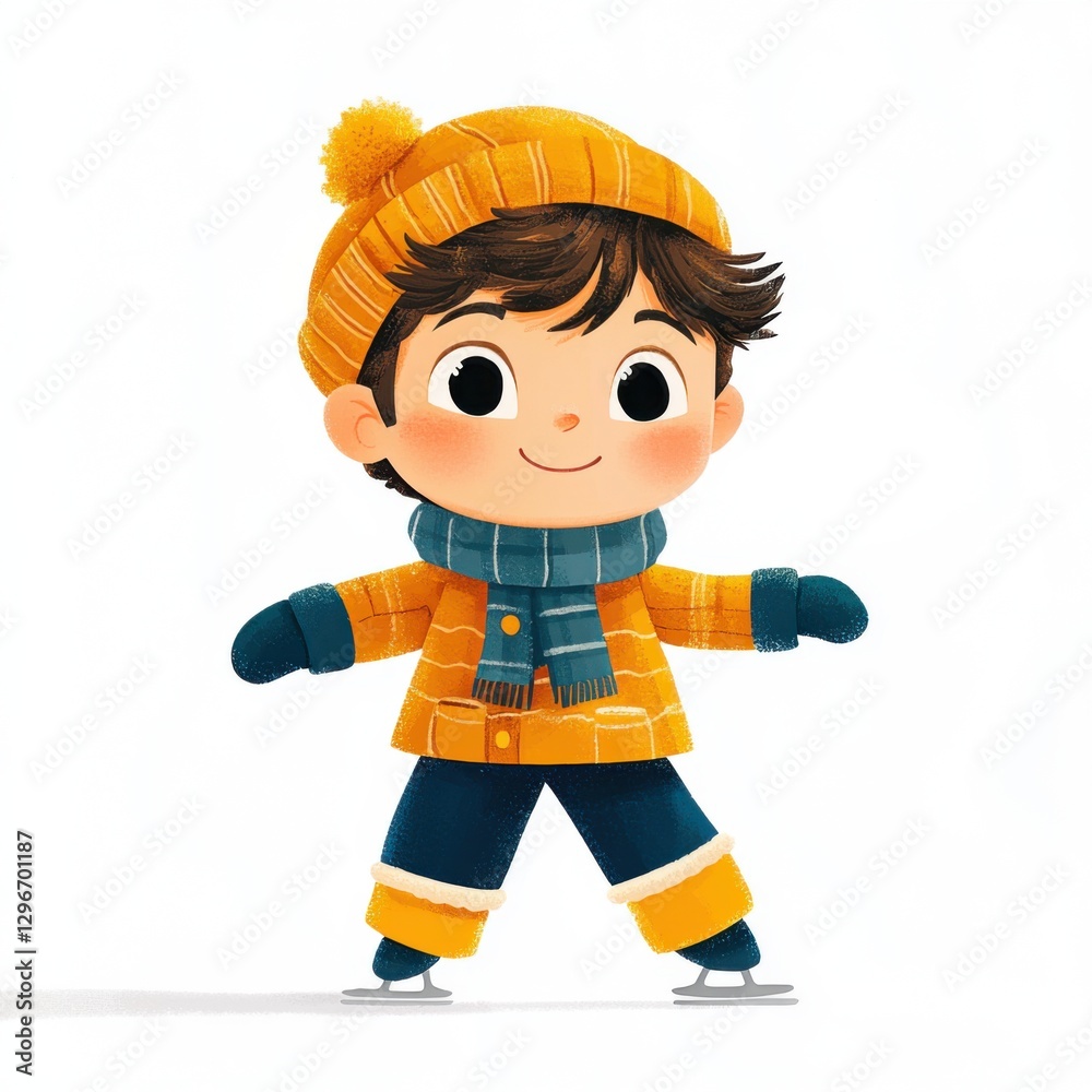 Cheerful Boy in Winter Outfit Enjoying Ice Skating Fun Outdoors Cheerful Boy in Winter Outfit Enjoying Ice Skating Fun Outdoors