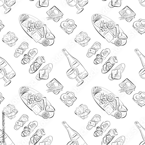 vector seamless pattern line art elements - food, cuisine