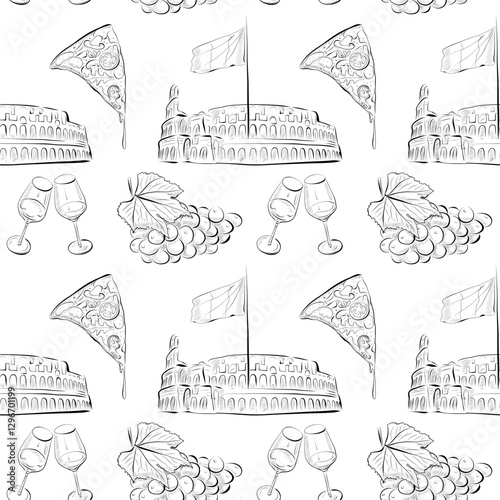 vector seamless pattern line art elements - food, cuisine