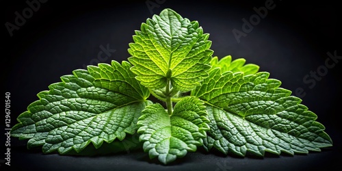 Night Photography: Isolated Lemon Balm Herb on Black Background - American Herb