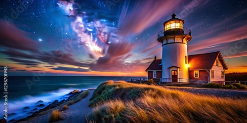 Night Photography: Martha's Vineyard Lighthouse, Dramatic Seascape, East Chop photo