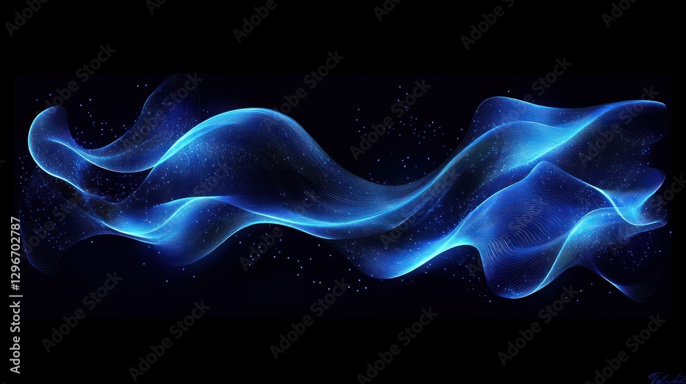 Fototapeta premium Abstract blue energy wave, dark background, digital art, website header (1)