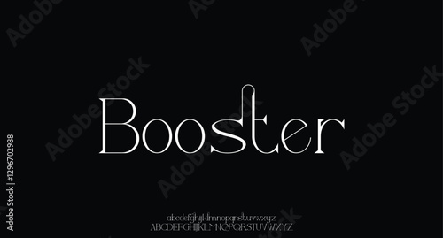 Booster, font type or luxury premium typeface, vector English royal alphabet. Classic typography in modern or old art deco style, serif letters for modern or retro poster fo