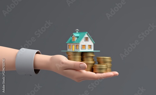 Home insurance concept - young woman holding home figurine property estate real investment mortgage sale