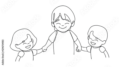 Happy Siblings Holding Hands, Joyful Childhood, Family Unity