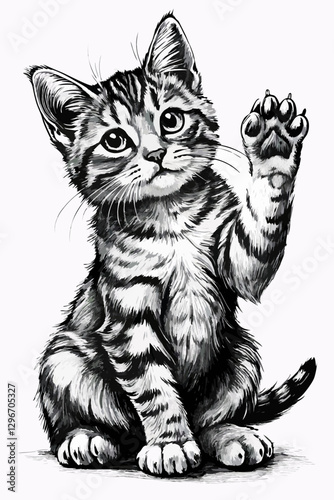 Wallpaper Mural Detailed Pencil Sketch of Adorable Kitten – Playful Striped Tabby with Expressive Eyes and Realistic Fur Texture Torontodigital.ca