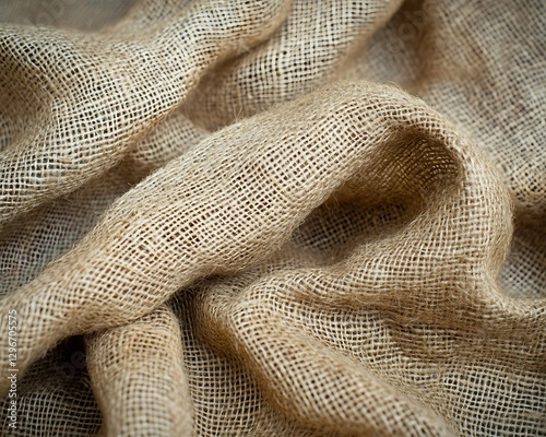 Natural burlap fabric texture close-up photo